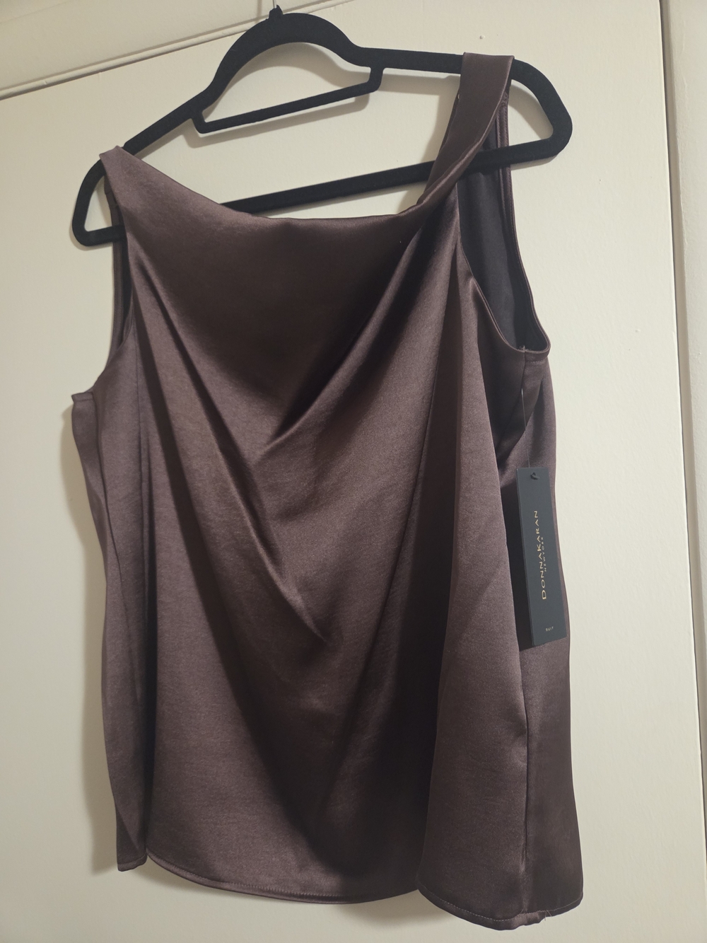 Donna Karan Brown Satin Cowl-Neck Camisole